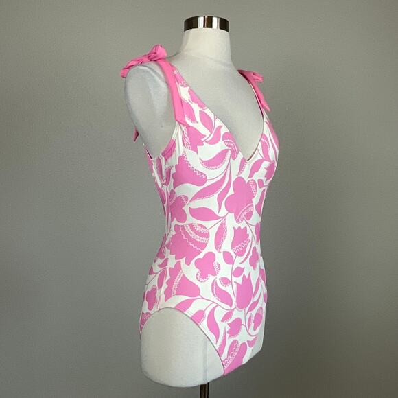 Kate Spade Women's Bathing Suit Size Medium Pink and White Floral One-Piece - Picture 4 of 11